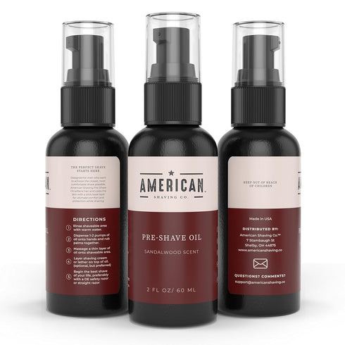 Pre-Shave Oil by American Shaving Co - Sandalwood Scent, Natural Blend Argan & Jojoba Oil, 2 Oz