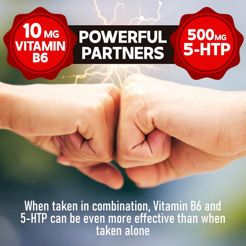 5 HTP Supplement 1010mg - 60 Capsules with Vitamin B6, L-Tryptophan for Mood, Brain Health & Immune Support