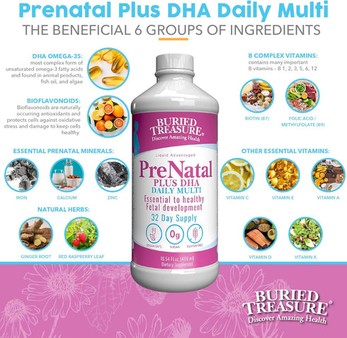 Buried Treasure Prenatal Plus DHA Complete: 16 oz Natural DHA Omega3 Iron
