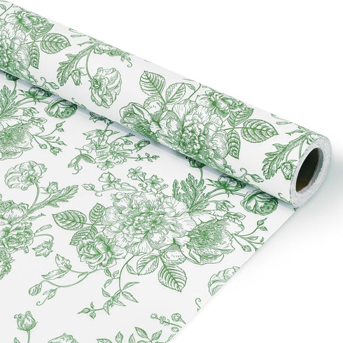 JarThenaAMCS Floral Wrapping Paper Mini Roll, 17 x 32.8 Ft Green White Flowers Gift Wrap Paper for Birthday Wedding