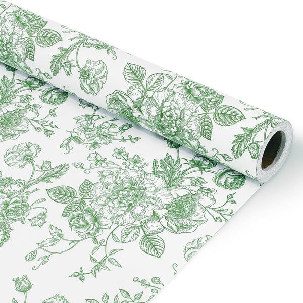 JarThenaAMCS Floral Wrapping Paper Mini Roll, 17 x 32.8 Ft Green White Flowers Gift Wrap Paper for Birthday Wedding