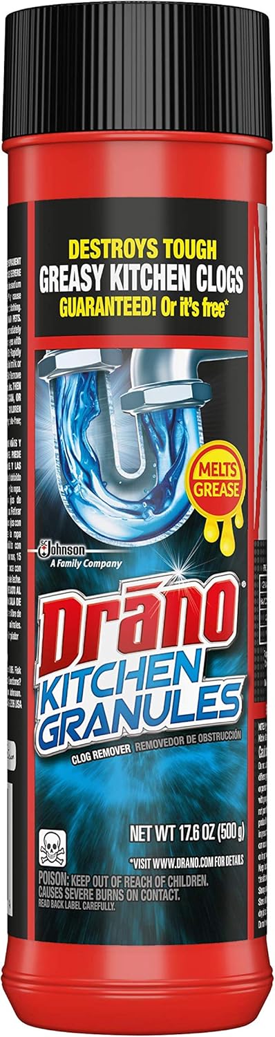 Drano Kitchen Granules Drain Clog Remover and Cleaner, Unclogs blockage from Grease or Cooking Oil, 17.6 oz
