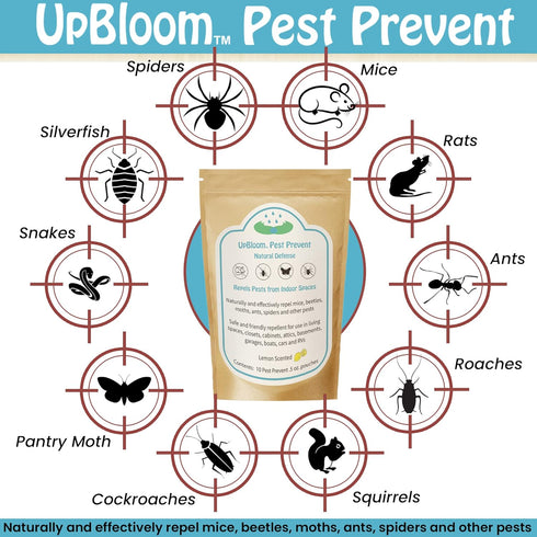 Pest Prevent Natural Defense Repellent for Indoor Spaces for mice, Beetles, Moths, Ants, Spider 10 Pouches. All Natural Made in The USA