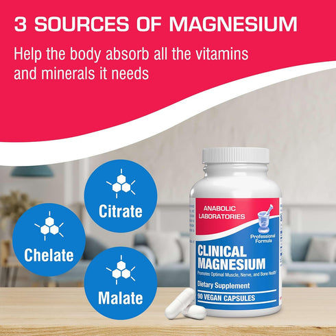 Triple Magnesium Complex 400 mg, 90 Vegan Capsules, Clinical Magnesium Supplement for Optimal Muscle, Nerve, and Bone