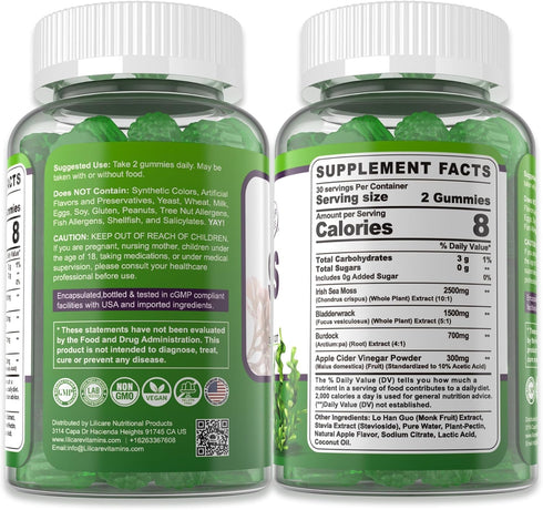 Sea Moss Gummies, Irish Sea Moss Supplement for Adults & Kids, Vegan with Organic Bladderwrack & Burdock Root