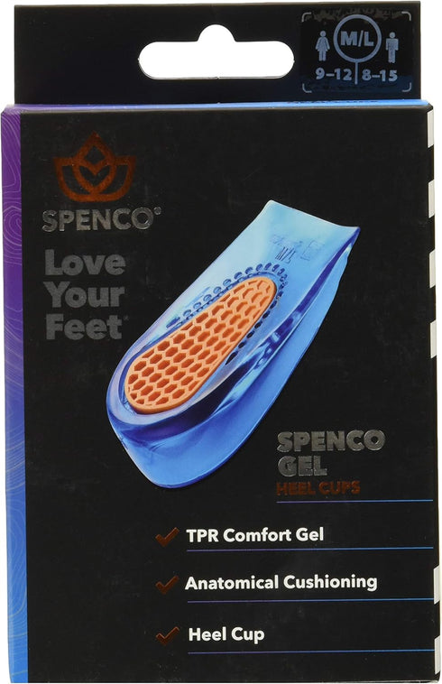 Spenco Gel Heel Cup Shoe Inserts for Pain Relief from Heel Spurs or Bruising, Medium/Large Size