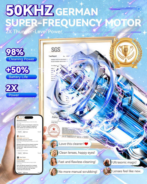 VCNFPRO 2025 Cleaner50KHz MotorTop1 99% Upgraded Ultrasonic Contact Lens Germany Super Intelligent Chip-Smart