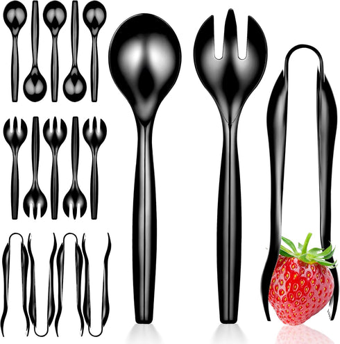 18 Count Disposable Serving Utensils, Black Plastic Set for Catering Weddings, Holiday Parties, Buffet, Party Utensils