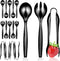 18 Count Disposable Serving Utensils, Black Plastic Set for Catering Weddings, Holiday Parties, Buffet, Party Utensils