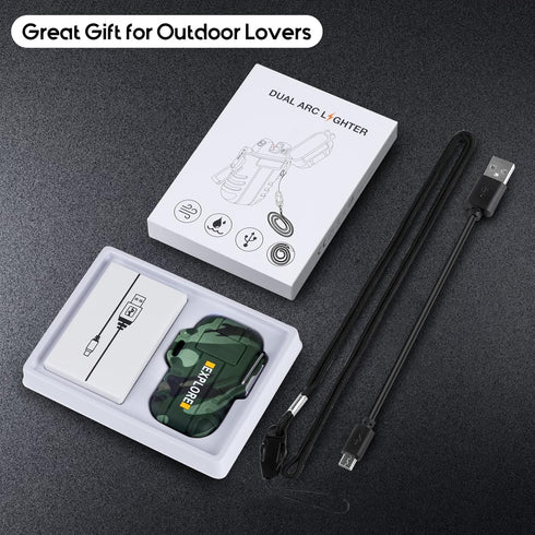 LcFun Waterproof Lighter, Outdoor Windproof Dual Arc Electric Lighter, USB Rechargeable for Camping