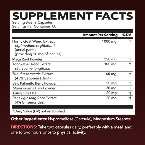 Horny Goat Weed for Men and Women, Extra Strength Performance Support, 2 Months Supply Herbal Supplement