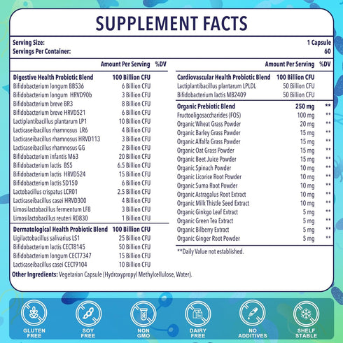 Probiotics for Women and Men, 300 Billion CFU, 24 Strains Probiotics with 15 Organic Herbs Prebiotics, Probiotic for Digestive Gut, Immune, Constipation, Diarrhea & Whole-Body Health - 2 Months Supply