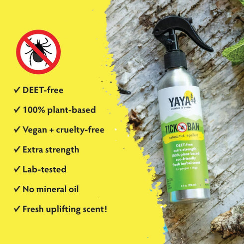 TICK BAN Yaya Organics All Natural Extra Strength Tick Repellent, Deet Free, 8 Ounce Spray Bottle