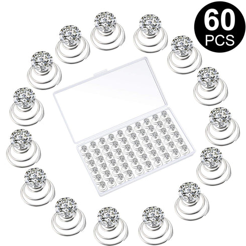 WILLBOND 60 Pieces Rhinestone Crystal Twisters Set, Spiral Hair Pin Coil for Wedding and Party
