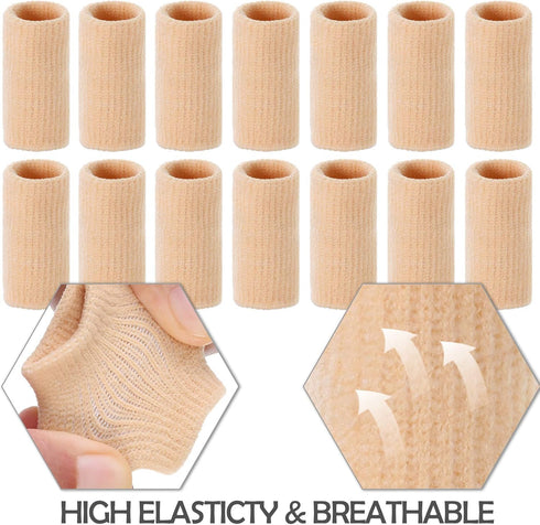 Skylety 30 Pieces Finger Sleeves with Storage Bag, Thumb Splint Brace Support for Pain Relief, Beige