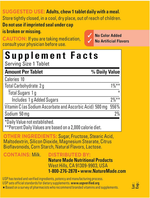Nature Made Chewable Vitamin C 500 mg - 150 Tablets for Immune Support, 150 Day Supply