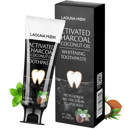 Lagunamoon Whitening Charcoal Toothpaste for Sensitive Teeth, Enamel Repair, Mint Flavor Gel for Cavity Protection