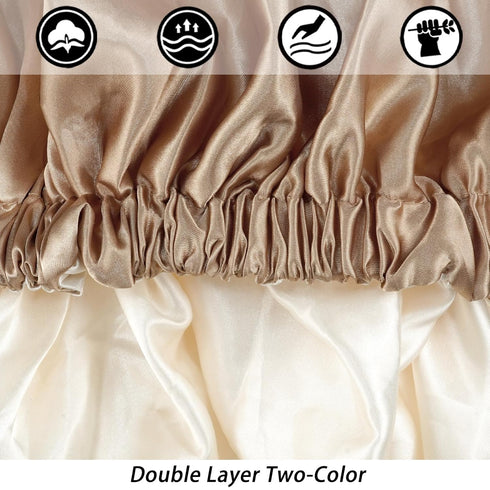 Satin Bonnet Silk Hair Bonnet for Sleeping, Slouchy Beanie Hat for Women's Natural & Curly Hair (Khaki)