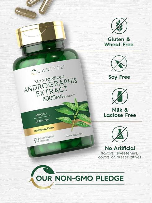 Carlyle Andrographis Paniculata Capsules | 8000 mg | 90 Count | Gluten Free & Non-GMO Supplement