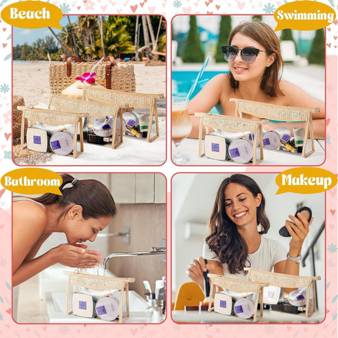 Boho Patch Cosmetic Bag - 3 Pcs Clear Waterproof Summer Toiletry Bag, PVC Zipper Clutch for Women Girls
