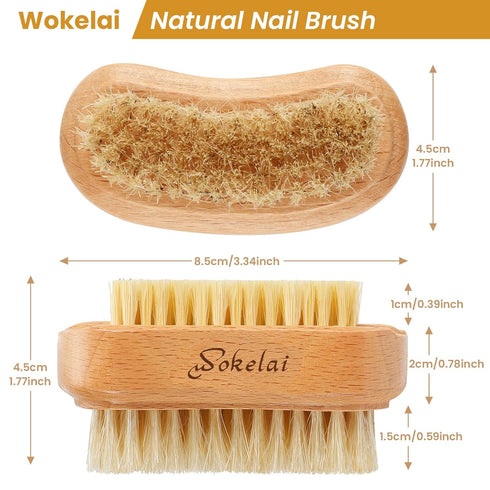 Nail Brush for Cleaning Fingernails, 2 Pieces Wooden Scrub Brushes with Natural Boar and Sisal Bristle
