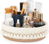 Mkono Makeup Perfume Holder Organizer, Macrame Decorative Woven Basket for Cosmetics Desk Storage (Yellow and White)