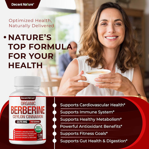 Organic Berberine with Ceylon Cinnamon 2175mg - Premium USDA Organic Supplement, Non-GMO Vegan, 90 Capsules
