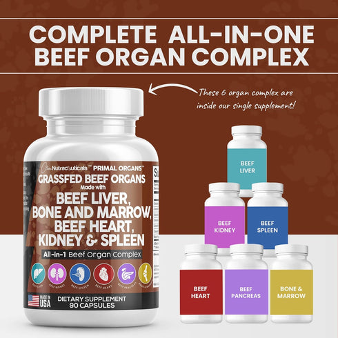 Clean Nutraceuticals Grass Fed Beef Liver Capsules - 3000mg - Premium Quality Supplement with Desiccated Beef Heart,