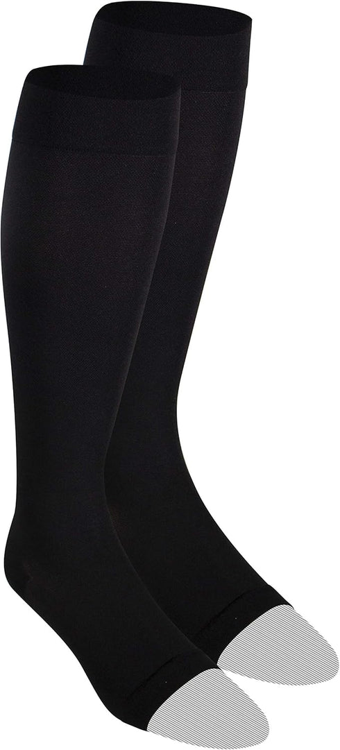 NuVein Medical Compression Stockings, 20-30 mmHg Support for Women & Men, Knee Length, Open Toe, Black, 3X-Large