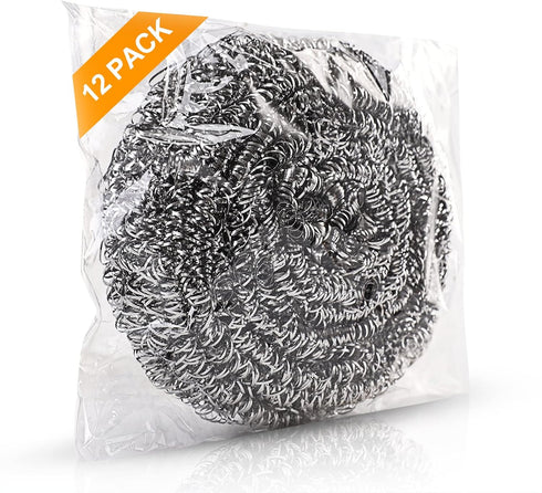 12Pack Upgraded Steel Wool Scrubbers by ovwo - Heavy Duty Stainless Steel Cleaning Pads