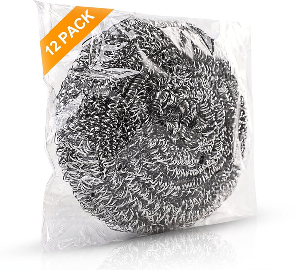 12Pack Upgraded Steel Wool Scrubbers by ovwo - Heavy Duty Stainless Steel Cleaning Pads
