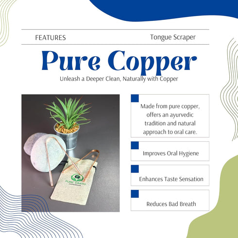 Pure Copper Tongue Scraper for Adults and Kids, Reusable with Case - Ayurvedic Oral Care (2 Pieces)