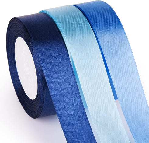 ASTARON Blue Satin Ribbon for Wedding Bouquet DIY Crafts, 1 Inch Solid Color Fabric Ribbon for Gift Wrapping, Hair Bows
