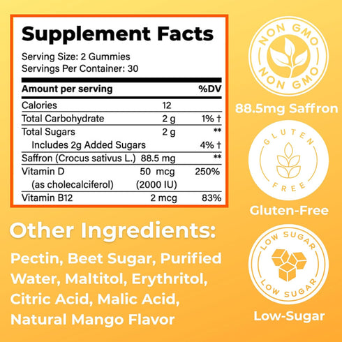 Gummies D3 B12 60 Count (60 Count, Loom Saffron with Vitamin & Natural Mood & Energy Support for Emotional Balance