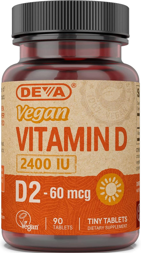 DEVA Vegan Vitamin D2 60 mcg 2400 IU, Ergocalciferol Supplement, 90 Tablets