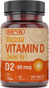DEVA Vegan Vitamin D2 60 mcg 2400 IU, Ergocalciferol Supplement, 90 Tablets
