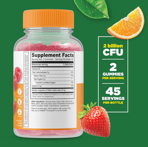 Lifeable Probiotics - 2 Billion CFU - Great Tasting Natural Flavor Gummy Supplement - Gluten Free Vegetarian Probiotic Chewable - for Gut Health and Immune Support - for Adults, Man Women - 90 Gummies