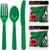 DecorRack Green Plastic Cutlery Set, 96 Piece Bulk Heavy Duty Utensils for Parties