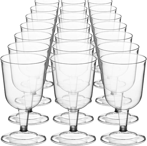 DecorRack 24 Wine Glasses, 6 Oz Plastic Party Wine Cups, BPA Free, Stackable, Reusable, Disposable