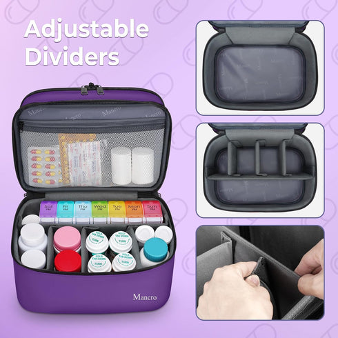 Mancro Dual Layers Pill Bottle Organizer Bag, Medicine Pill Organizer Bag with Lockable Zipper, Medicine Travel Bag