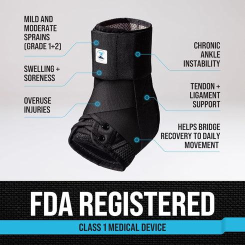 Z ATHLETICS Ankle Brace for Women & Men - Lace Up Adjustable Support with Side Stabilizers for Sprained Ankle, Achilles