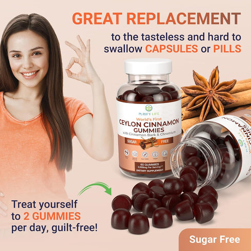 Purify Life Gummies (2,000mg/Serving) 7-Keto 60 Sugar-Free Ceylon Cinnamon Vegan, Gluten-Free Herbal Cinnamon