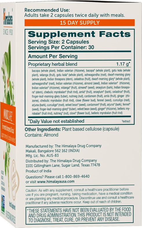 Himalaya MindCare Nootropic Brain Supplement for Mental Sharpness, 1170 mg, 60 Capsules