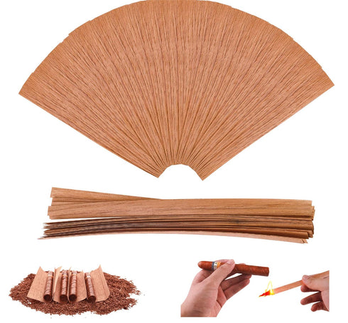 ROJOSER 100PACK Cedar Lighter for Cigars, Spanish Cedar Wood Veneer Lumber Strip Chip for Cigar Lighting & Smoking