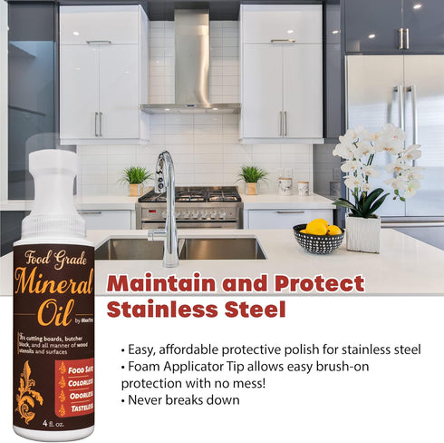 Easy-Applicator Mineral Oil: 4oz Food Grade Oil for Cutting Boards and Wood Care, Ultrapure with Foam Applicator