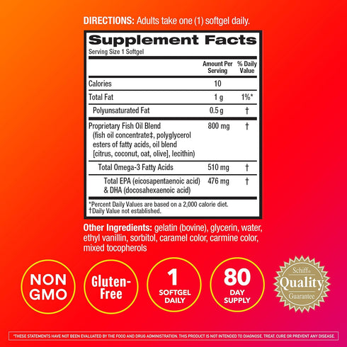 MegaRed Advanced 6X Absorption Softgels, Omega-3 Fish Oil Supplement 800mg (80 Count), Supports Heart Brain Joints &