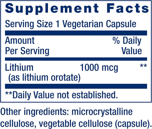 Life Extension Lithium 1000 mcg - 100 Count - Supports Brain Health, Memory & Cognition - Gluten-Free, Non-GMO