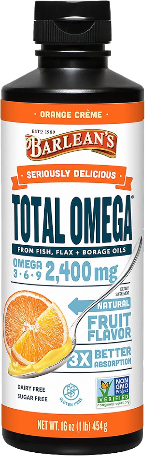 Total Omega 3 Fish Oil Liquid Supplement, Barlean's - Orange Crème Flavored, 16 oz