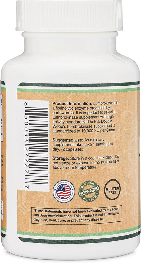 Lumbrokinase Enzymes Supplement - 120 Capsules for Cardiovascular and Blood Circulation Support, Non-GMO, Gluten Free