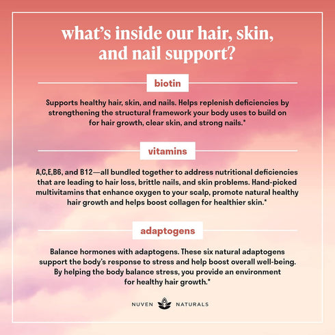 Hair Vitamins - Biotin 10000 mcg with Vitamin A, E, C, D & Adaptogens for Hair, Skin & Nails, 60 Capsules